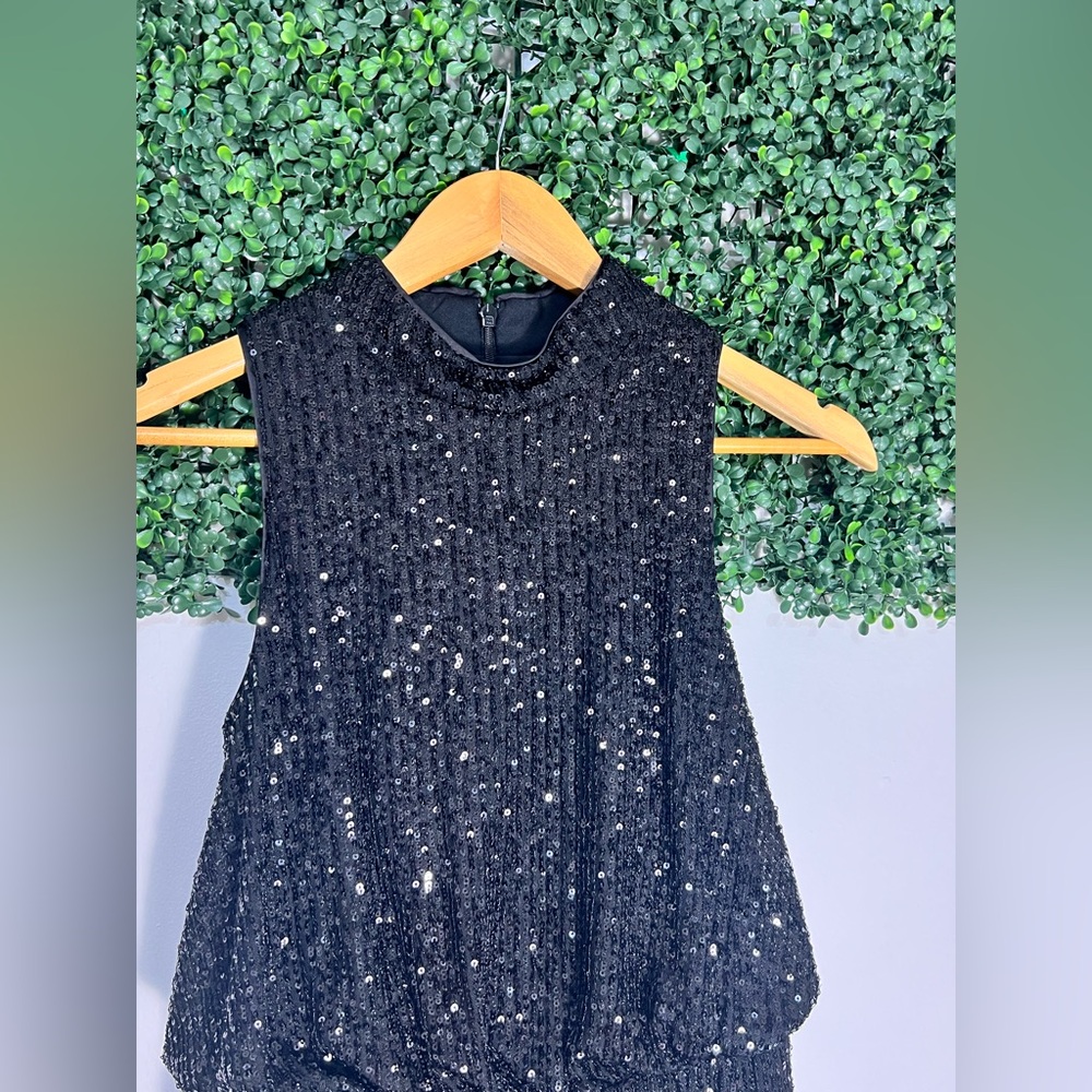 Eliza J Black Sequined Mini Cocktail Party Feather Bottom Dress Size 4 - Picture 5 of 14